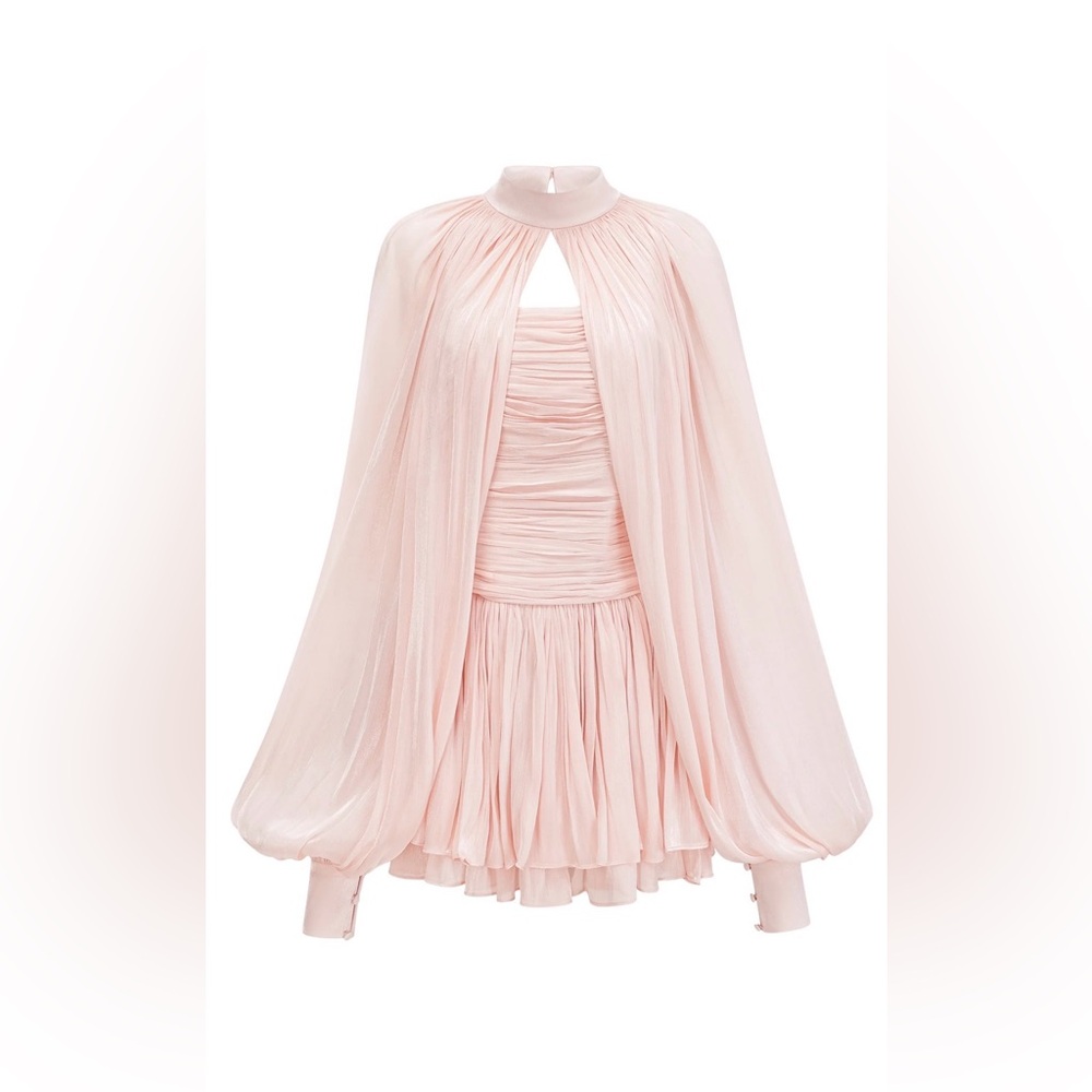 Miss Rosier Bernice Pink Glossy Cape & Dress Set NWT
